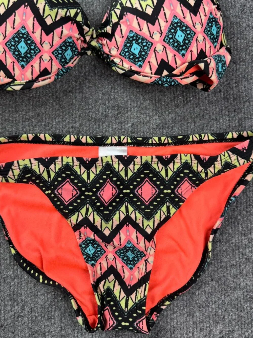 Xhilaration 2Pc Bikini Set Top S Bottom XS Push Up Halter Neon Geometric Tribal
